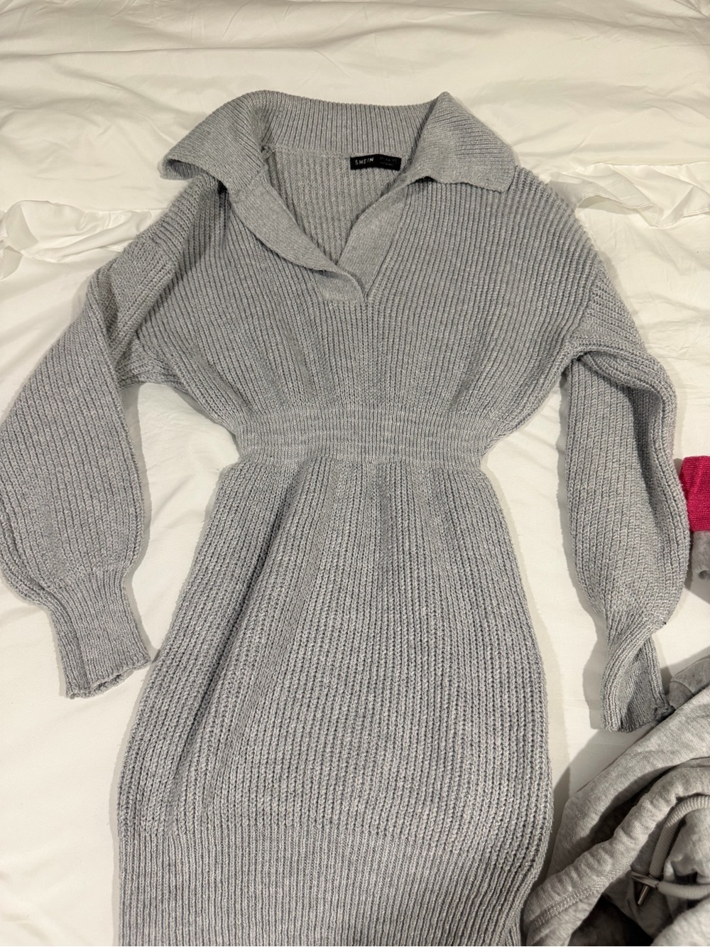 SHEIN Light Grey Ribbed Collared Sweater Dress